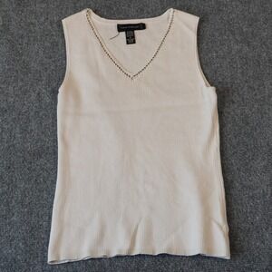 Cable & Gauge Sleeveless Ribbed Knit Top with Beaded V-Neck, Size M‎